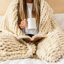 Chunky Knit Cream Chenille Throw Blanket for Living Room Decor by Axyaa