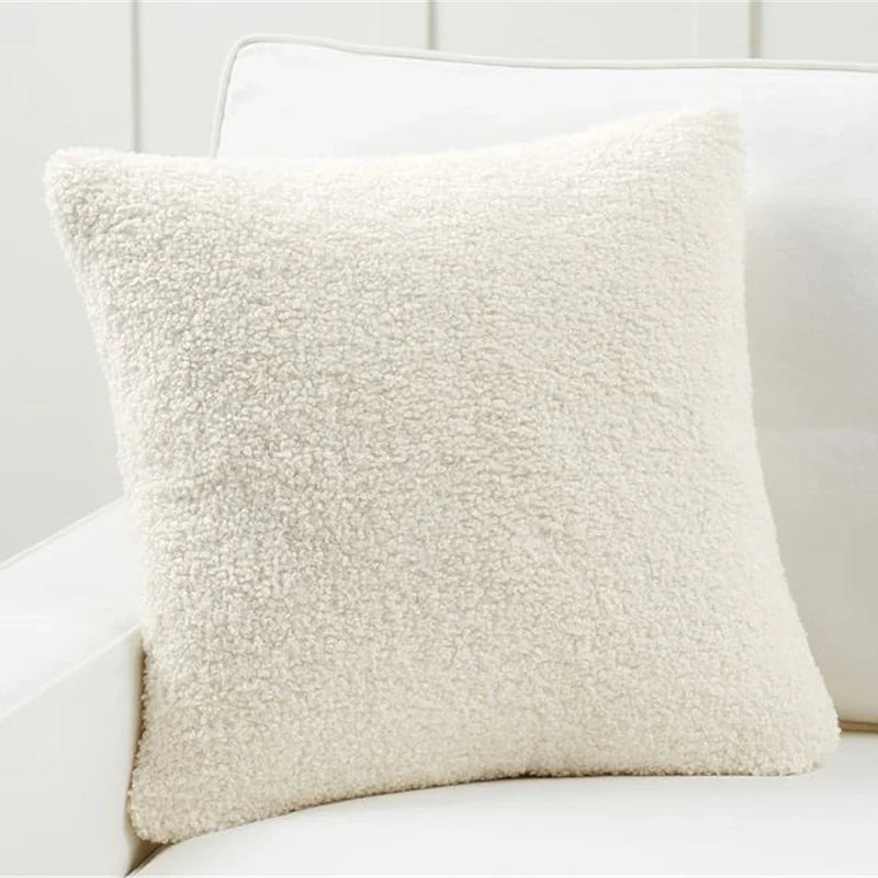 Axyaa White Plush Cushion Cover: Designer Nordic Pillow for Living Room Decor