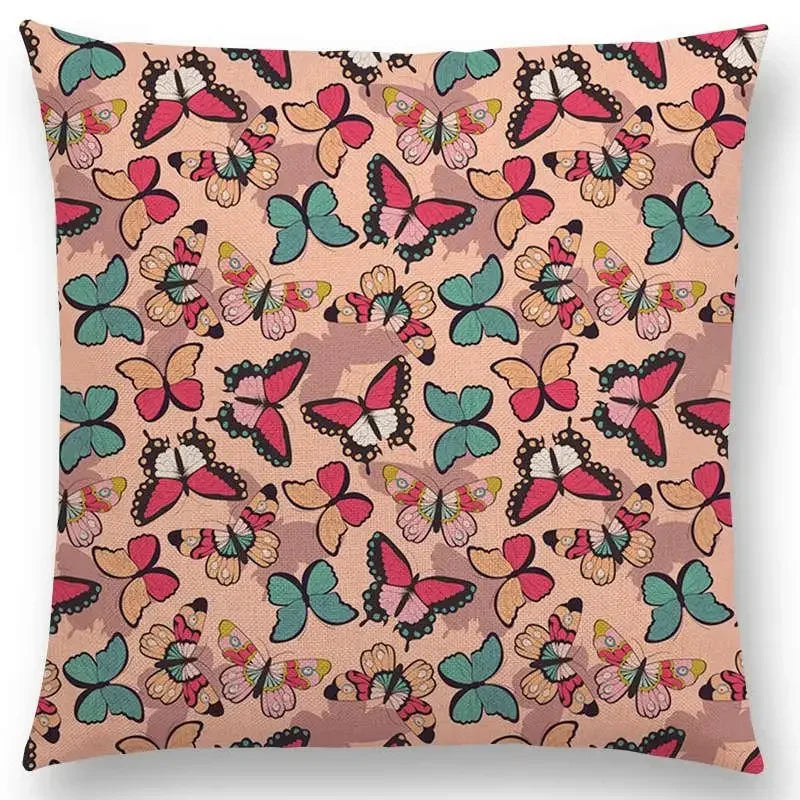Axyaa Botanical Floral & Butterfly Cushion Cover - Home Decor Sofa Pillow Case