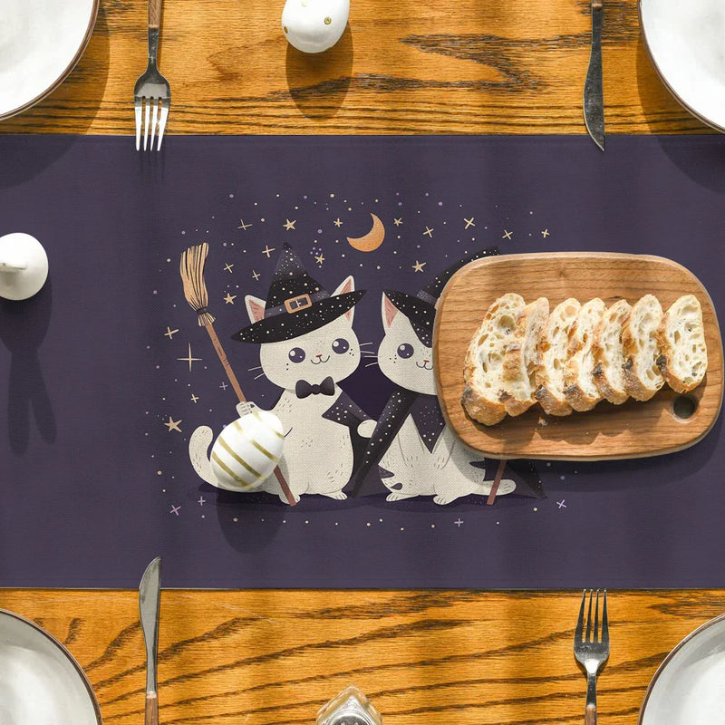Axyaa Halloween Cat Pumpkin Wizard Hat Table Runner Home Wedding Decoration