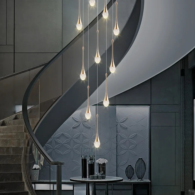 Axyaa Crystal Staircase Chandelier: Luxury Rotating Living Room Light