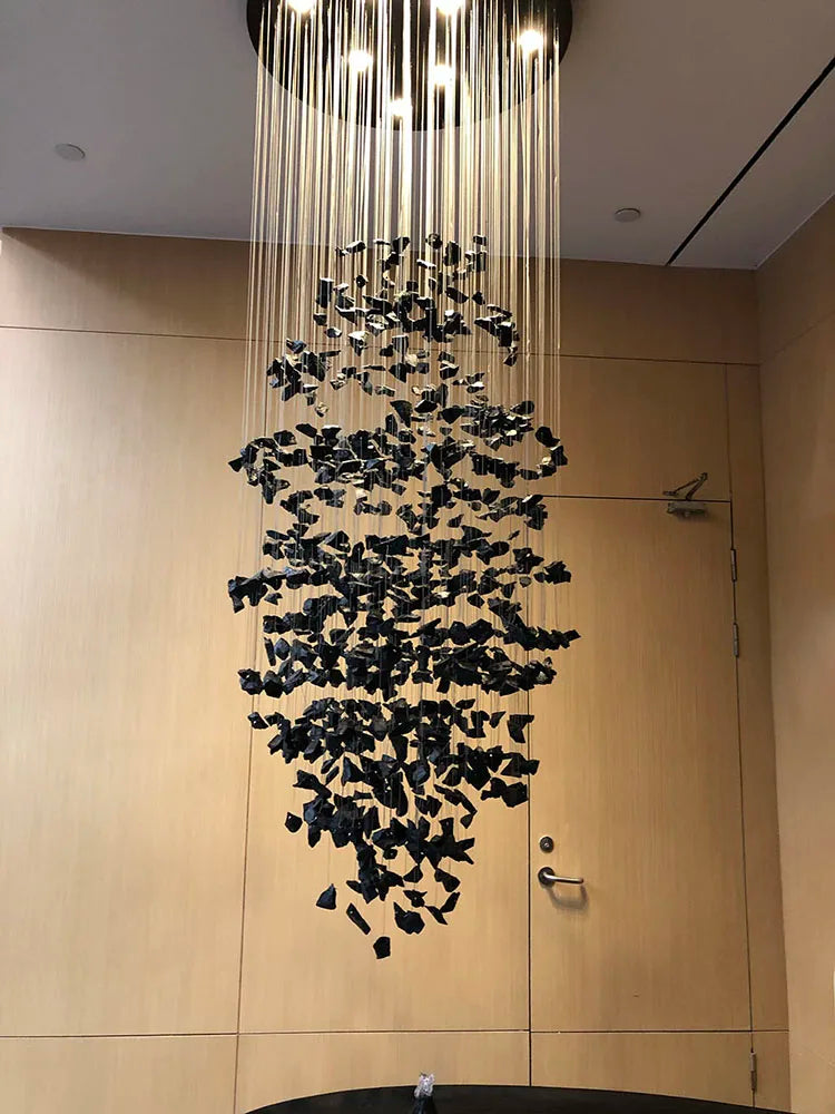 Axyaa Stone Crystal Chandelier: Large Modern LED Lighting for Staircase & Hallway