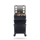 Axyaa Portable Aluminum Rolling Makeup Organizer with LED Mirror & Pull Rod