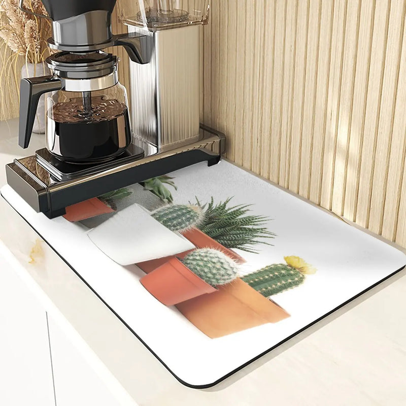 Axyaa Cactus Silicone Coasters Set for Kitchen Table - Absorbent Drying Mat