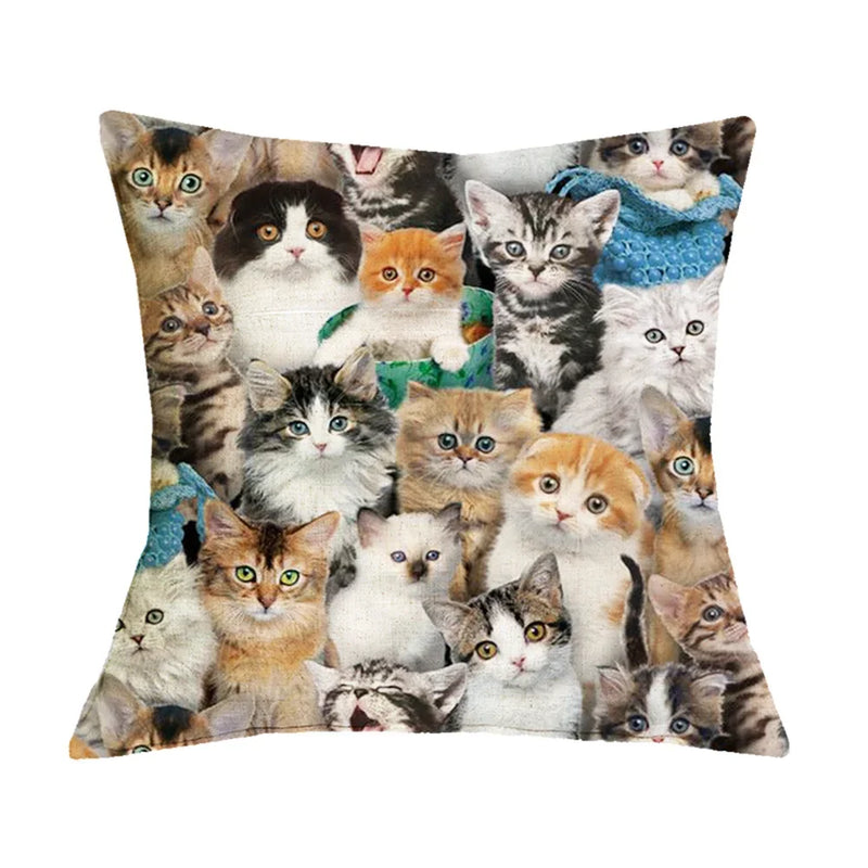 British Cat Golden Retriever Print Linen Cushion Cover - Axyaa Home Decor