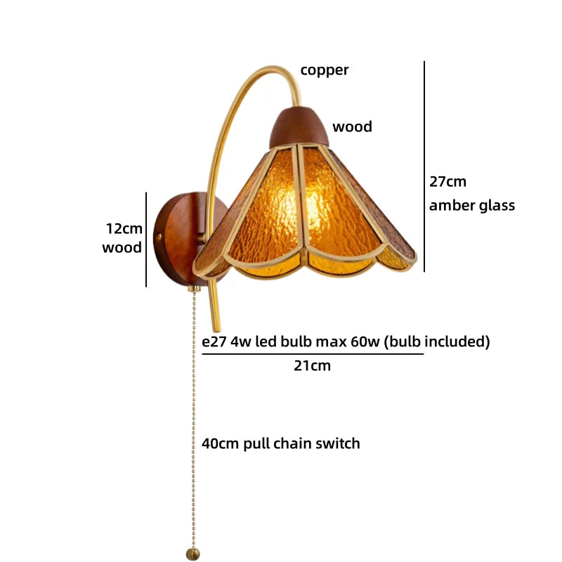 Axyaa Nordic LED Wall Lamp Clear Glass Wood Interior Decor Fixture