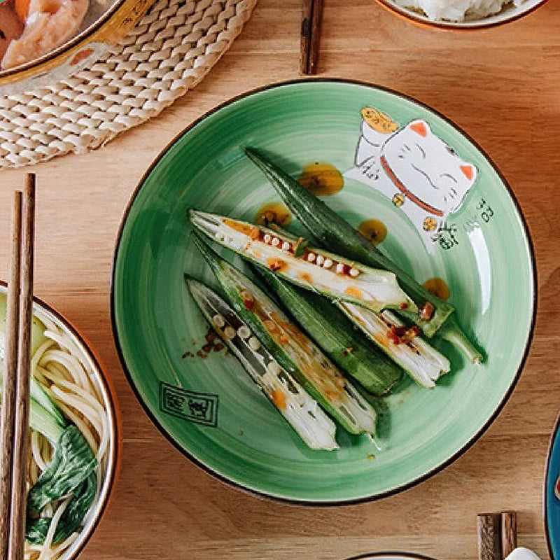 Axya Cute Cartoon Lucky Cat Ceramic Dining Plate