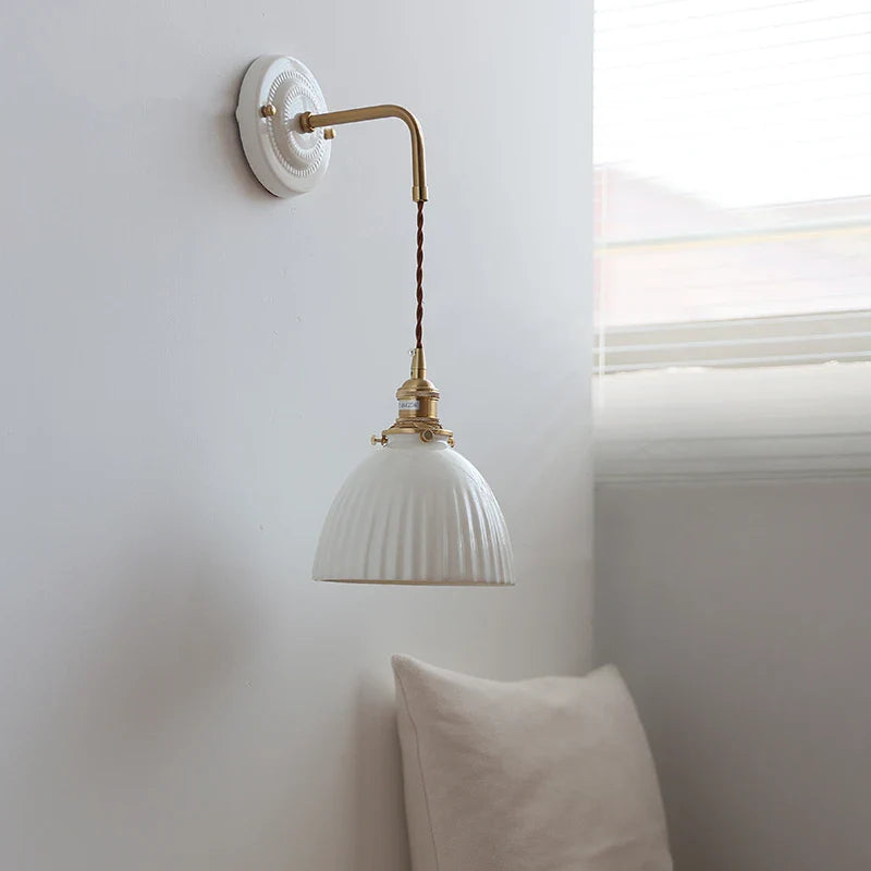 Axyaa Ceramic LED Wall Sconce with Adjustable Copper Arm for Bedroom, Bathroom, Mirror