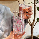 Axyaa 500ml Bow Plastic Cup with Lid & Straw, Mason Jar Shaped Tumbler for Coffee, Juice & More