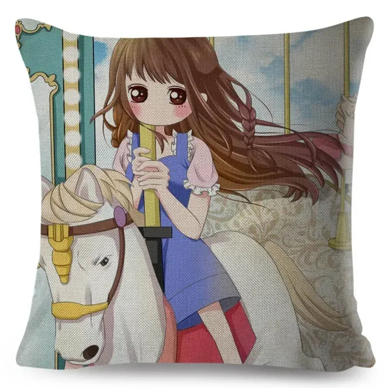 Axyaa Beautiful Girl Pattern Linen Pillowcase for Living Room and Bedroom