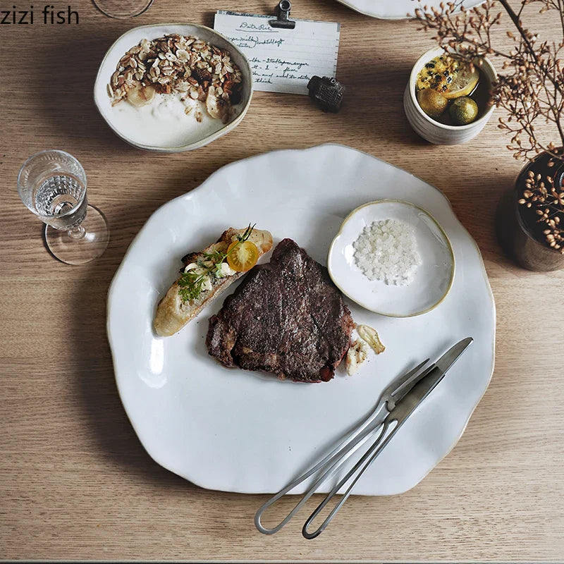 Axya Ceramic Dinner Plate Set for Serving Pasta, Salad, Steak, Sushi, and Desserts