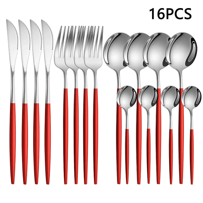 Axyaa 16-Piece Stainless Steel Tableware Set for Home, Hotel, and Restaurant