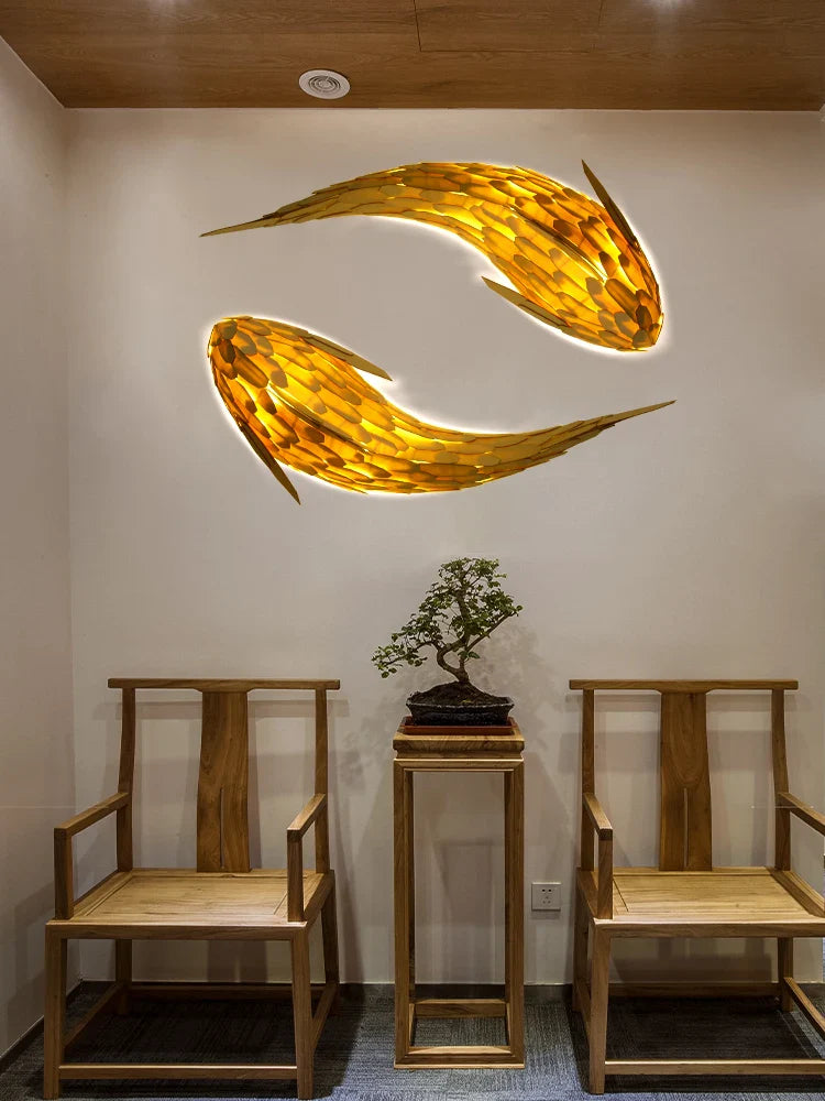 Axya Bamboo Led Fish Wall Lamp for Modern Nordic Living Room Decoration