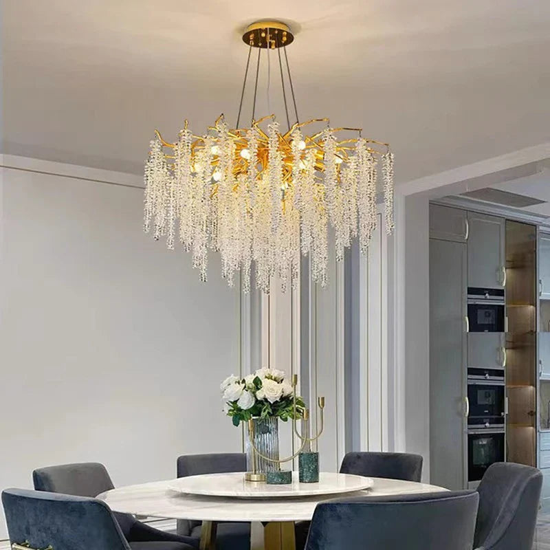 Axyaa Branch Lustre Crystal Chandelier: Modern Dining Room Gold LED Pendant Light