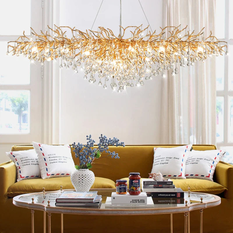 Axyaa Gold Crystal Branch Chandelier for Modern Living Room Decor