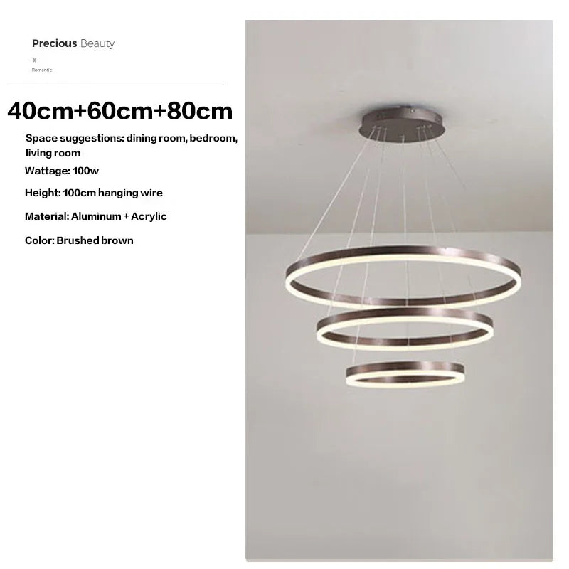 Axyaa Black LED Ring Chandelier Ceiling Light, Modern Circular Pendant for Kitchen, Living, and Dining Rooms.