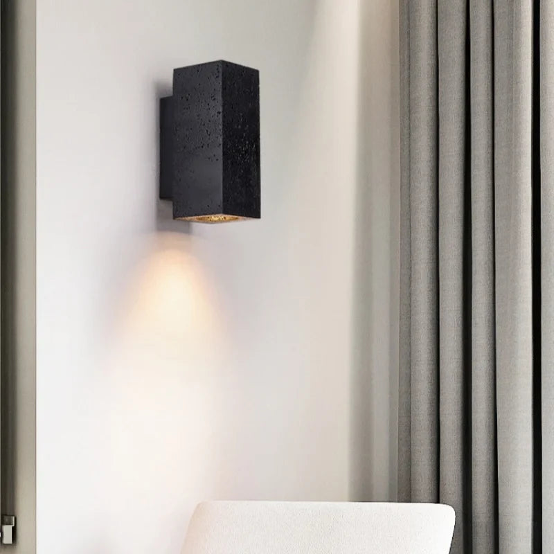 Axyaa Black Travertine Stone LED Wall Light for Chic Indoor Decor