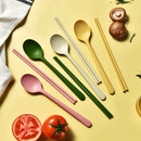 Axyaa Yellow Silicone Dinnerware Set: Spoon, Chopsticks, Flatware, Tableware