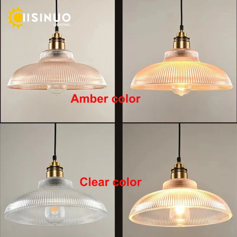 Axyaa Amber Glass Pendant Lights for Living Room, LED E27 Loft Lighting