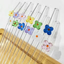 Axyaa Flower Glass Straws: Reusable Drinking Straw Set for Smoothies, Cocktails & More