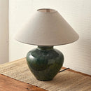 Axyaa Japanese Retro Ceramic Floor Lamp with LED Light and Fabric Lampshade