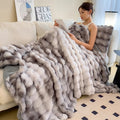 Axyaa Faux Rabbit Fur Gradient Blanket: Super Soft, Fluffy, Pink & White Luxury Throw