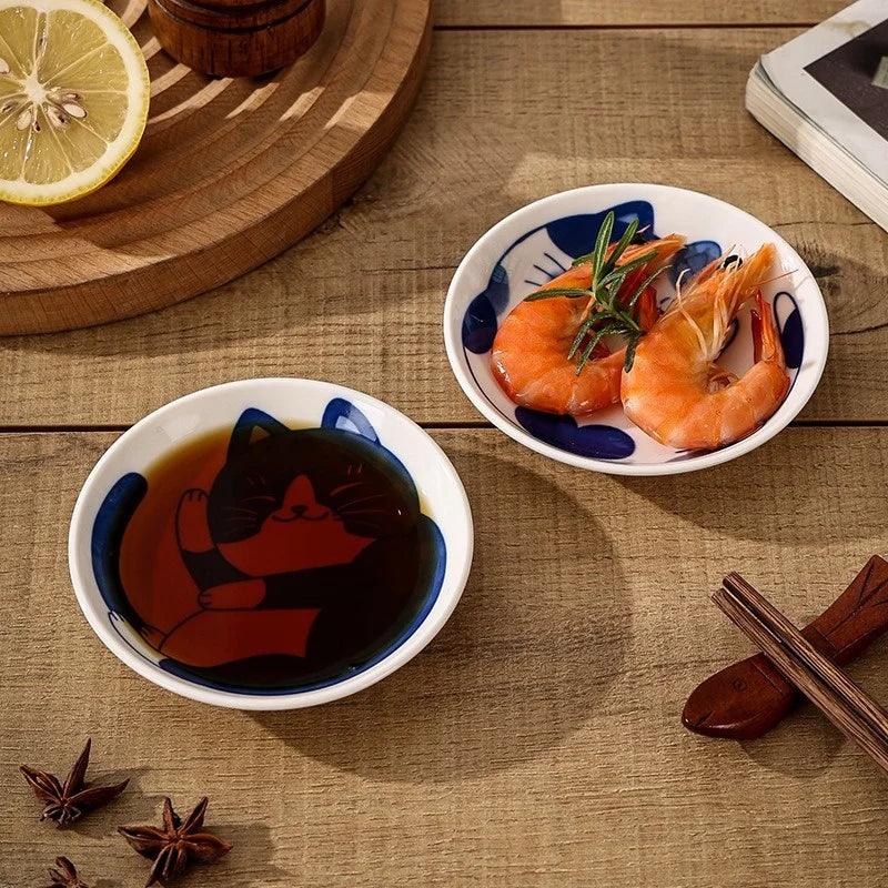 Axyaa Cartoon Cat Ceramic Dipping Sauce Dish for Home Dining Table