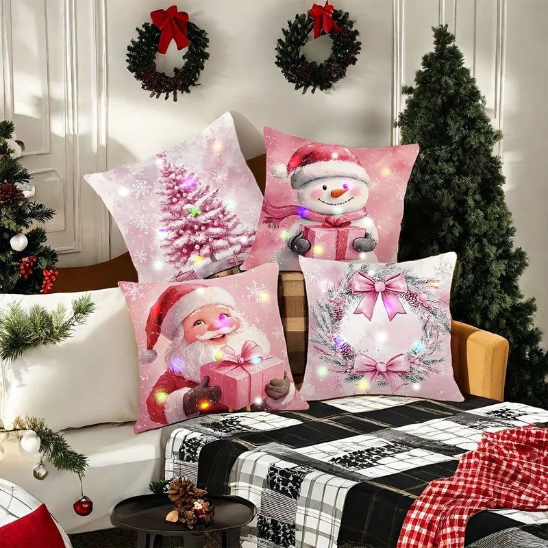 Pink Santa Snowman LED Luminous Pillowcase - Perfect for Christmas Home Decor & Gifts by Axyaa