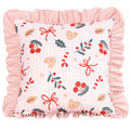 Axyaa Dutch Velvet Christmas Pillow Cover with Ruffles, Red and Green Print