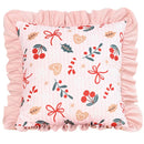 Axyaa Dutch Velvet Christmas Pillow Cover with Ruffles, Red and Green Print