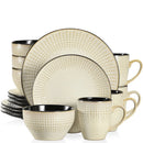 Axyaa Beige Embossed Stoneware Tableware Set for 4/8/12 - Dinner, Dessert, Soup, Mug