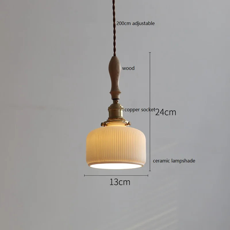 Axyaa Ceramic LED Pendant Light with Wood Copper Socket - 30CM