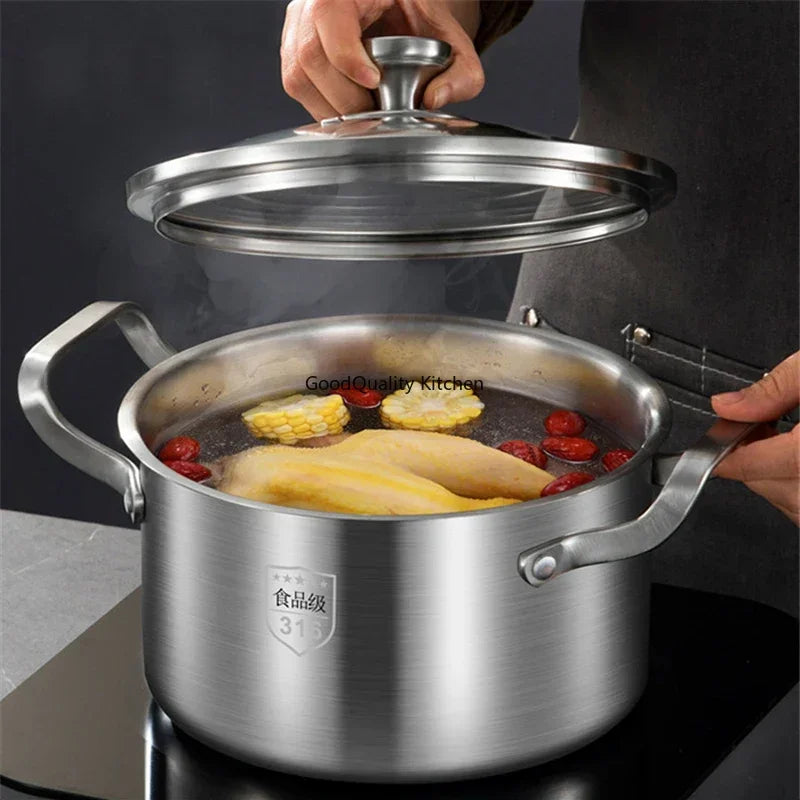 Axya 316 Stainless Steel Soup Pot Double Ear Steamer Pan