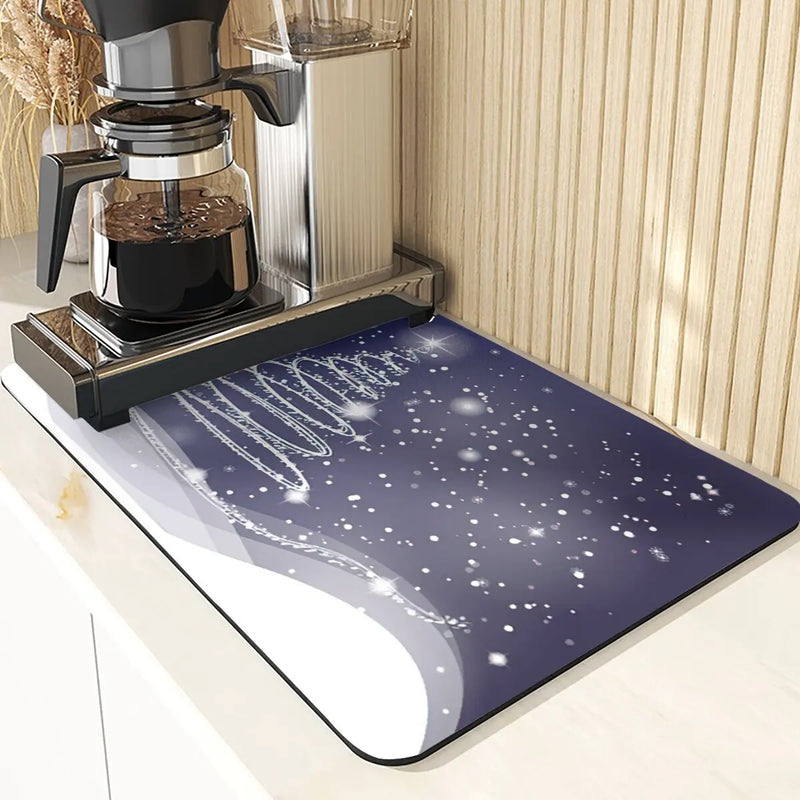 Axyaa Christmas Tree Printed Kitchen Drying Mat