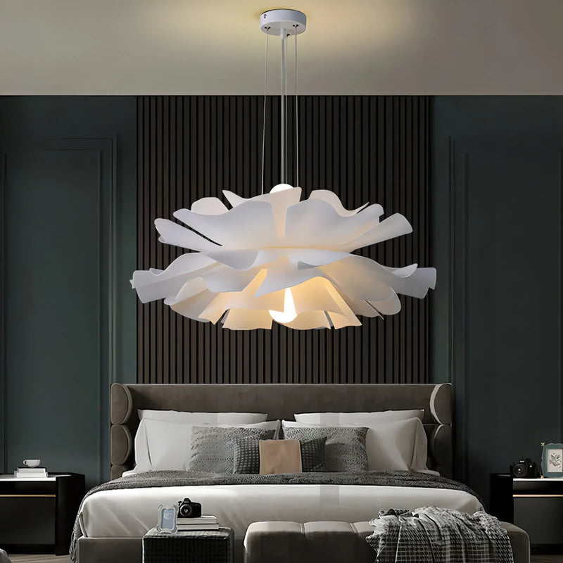 Axyaa Lotus Shape LED Chandeliers Cream Lighting Fixtures for Modern Living Room