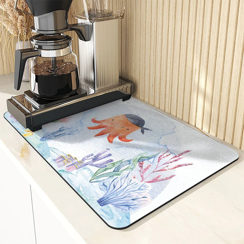 Axyaa Absorbent Kitchen & Bathroom Draining Mat - Quick Dry, Anti-Slip Octopus & Shark Dish Mats