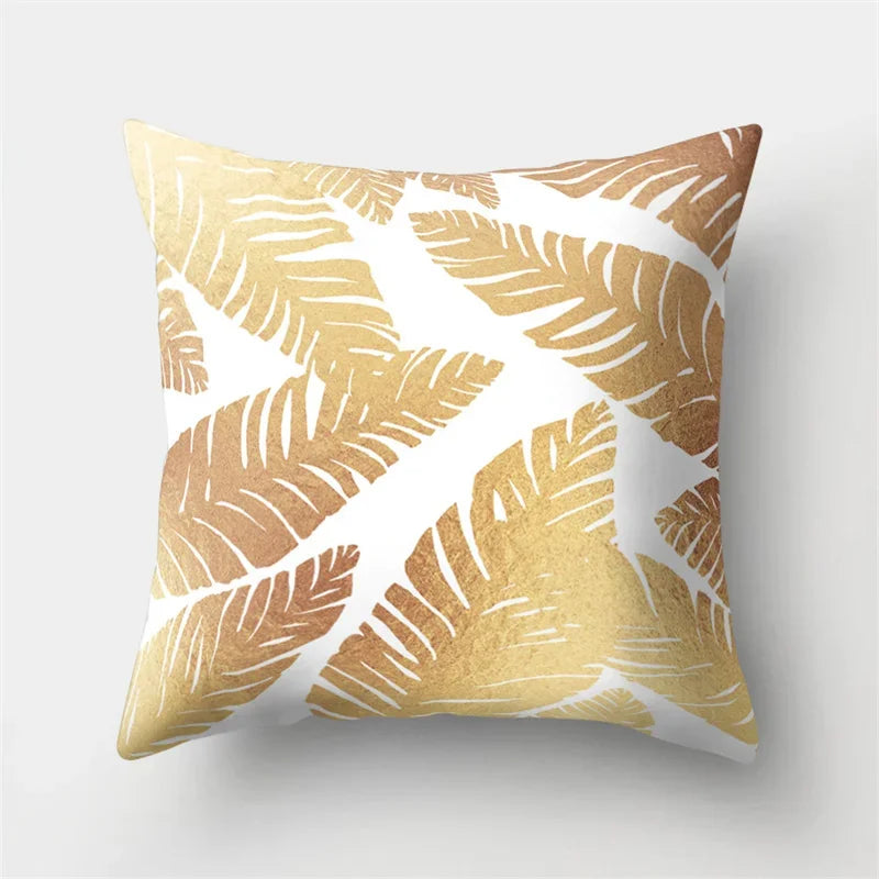 Golden Leaf Tropical Pillow Cover for Home Decor by Axyaa