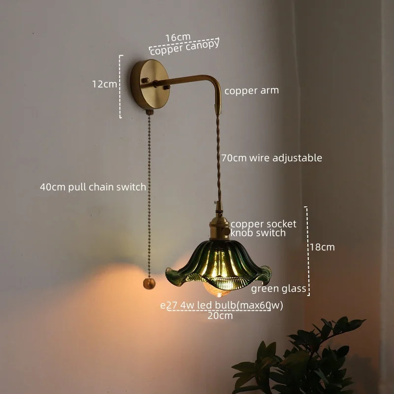 Axyaa Nordic LED Wall Sconce Glass Copper Light for Home Decor & Living Room