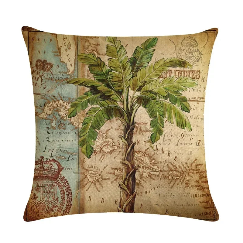 Tropical Tree Green Plant Linen Cushion Cover by Axyaa for Home Decoration