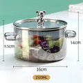 Axyaa Small Bear Glass Noodle Bowl with Cover and Double Ear Handles