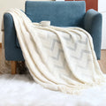 Axyaa Luxury Caramel Knitted Throw Blanket with Wave Tassels