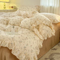Axyaa Princess Style Ruffle Lace Bow Bedding Set - 4pcs