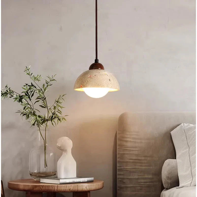 Axyaa Retro Yellow Travertine Stone Pendant Lamp for Bedroom and Restaurant