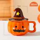Axyaa Funny Pumpkin Ceramic Coffee Cup with Lid for Halloween Gift
