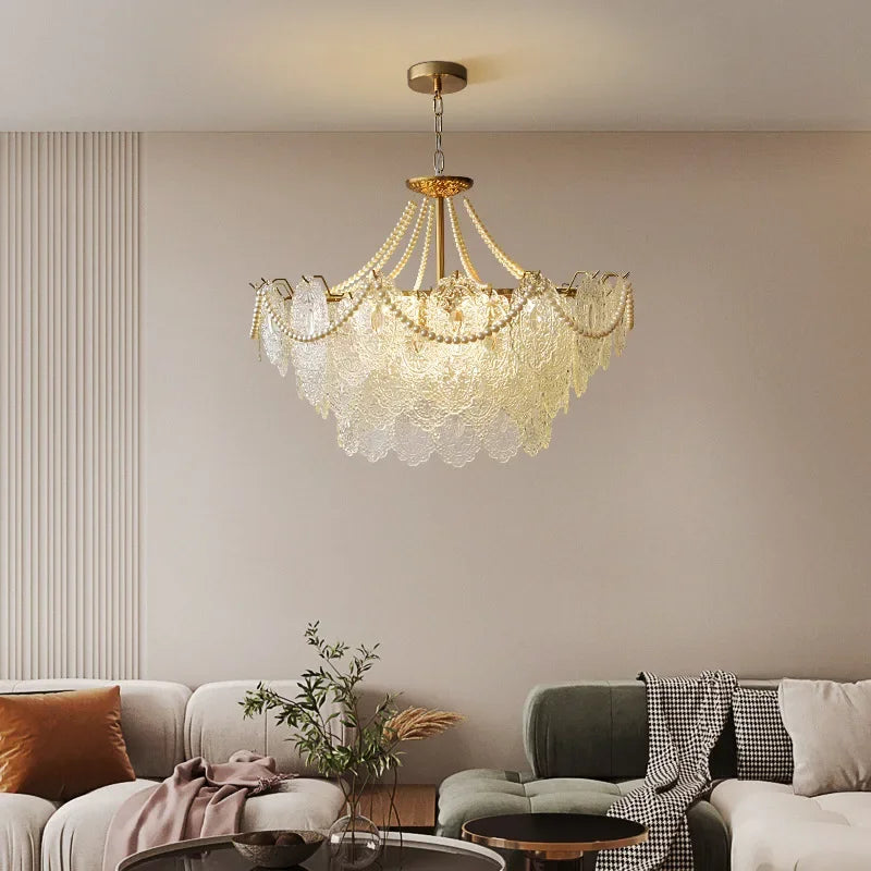 Axyaa Clear Glass French Chandelier: Elegant Ceiling Fixture for Living Room, Bedroom & Kitchen.