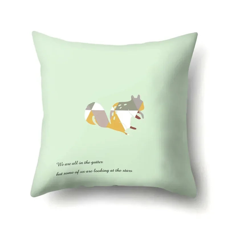 Axyaa Woodland Animal Cushion Cover: Bear Deer Pillow Case for Home Decor