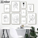 Axyaa Couple Love Kiss Line Drawing Canvas Painting Nordic Living Room Decor