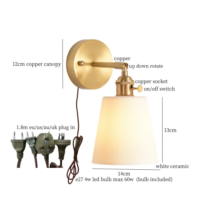 Axyaa Ceramic LED Wall Sconce with Pull Chain for Home Decor