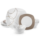 Axyaa White Porcelain Dinnerware Set with Brown Lines, Service for 4/8