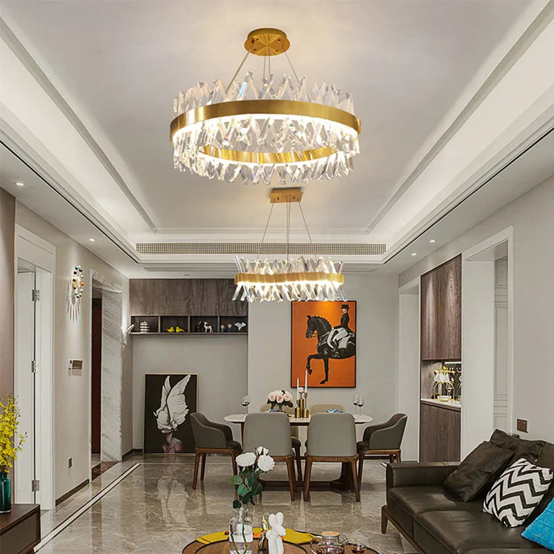Axyaa Modern Luxury Crystal Chandelier, LED Pendant Lighting for Hotel and Living Room